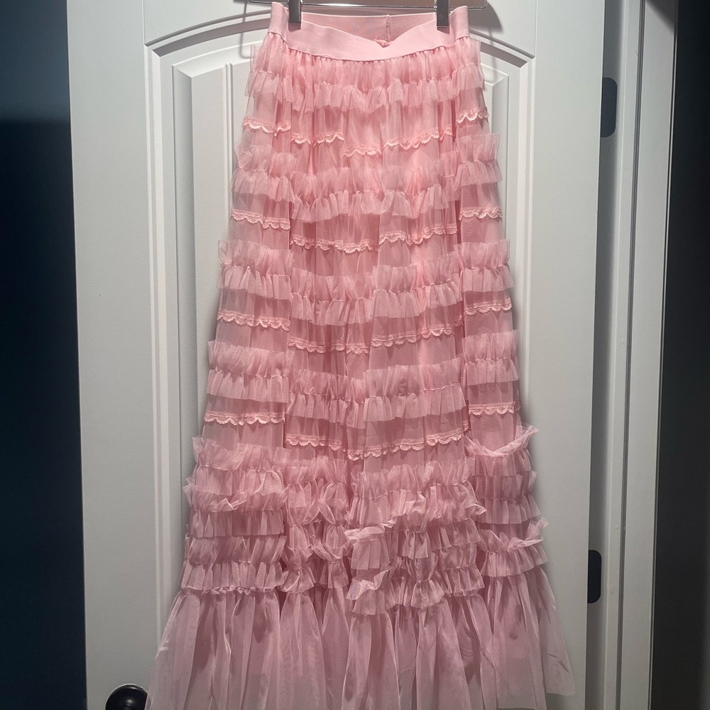 Pink Ruffled Maxi Skirt